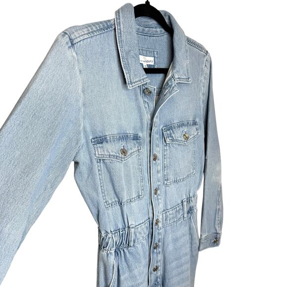 Loft Denim Straight Leg Jumpsuit Vintage Wash Elastic Waist Sz Petite Small - Picture 6 of 14